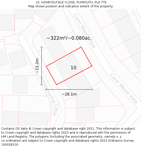 10, HONEYSUCKLE CLOSE, PLYMOUTH, PL6 7TE: Plot and title map