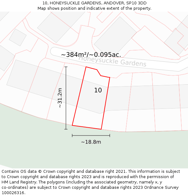 10, HONEYSUCKLE GARDENS, ANDOVER, SP10 3DD: Plot and title map