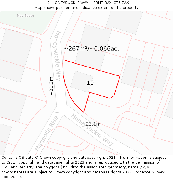 10, HONEYSUCKLE WAY, HERNE BAY, CT6 7AX: Plot and title map