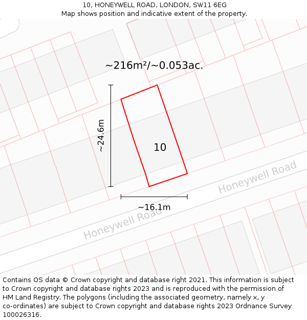 10, HONEYWELL ROAD, LONDON, SW11 6EG: Plot and title map