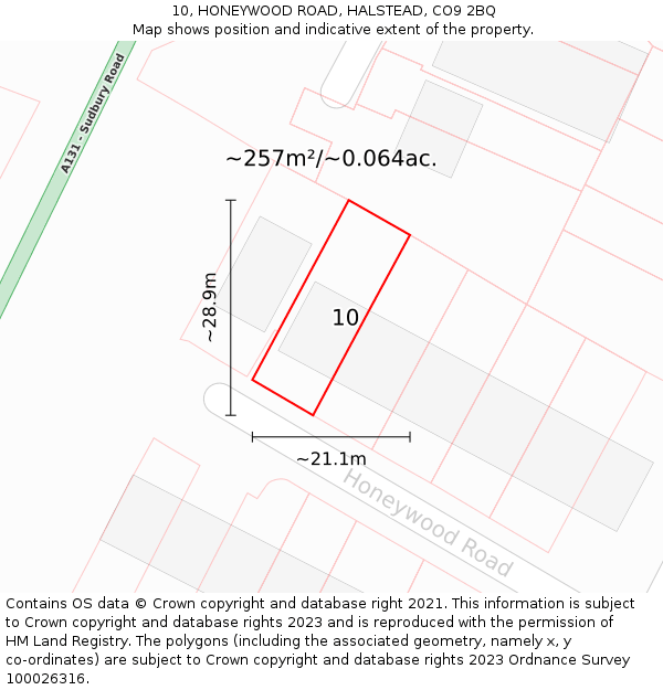 10, HONEYWOOD ROAD, HALSTEAD, CO9 2BQ: Plot and title map