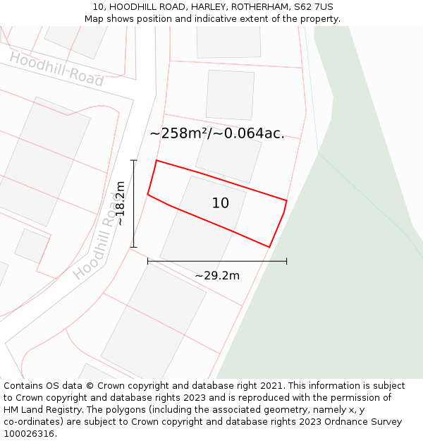 10, HOODHILL ROAD, HARLEY, ROTHERHAM, S62 7US: Plot and title map