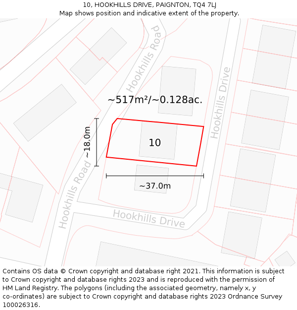 10, HOOKHILLS DRIVE, PAIGNTON, TQ4 7LJ: Plot and title map