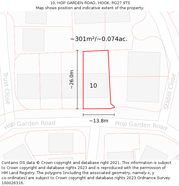 10, HOP GARDEN ROAD, HOOK, RG27 9TS: Plot and title map