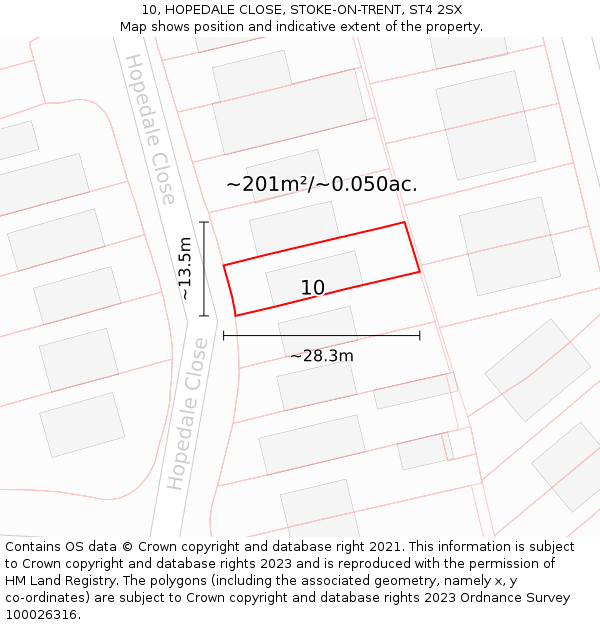 10, HOPEDALE CLOSE, STOKE-ON-TRENT, ST4 2SX: Plot and title map