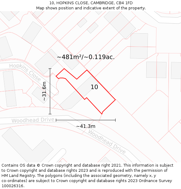 10, HOPKINS CLOSE, CAMBRIDGE, CB4 1FD: Plot and title map