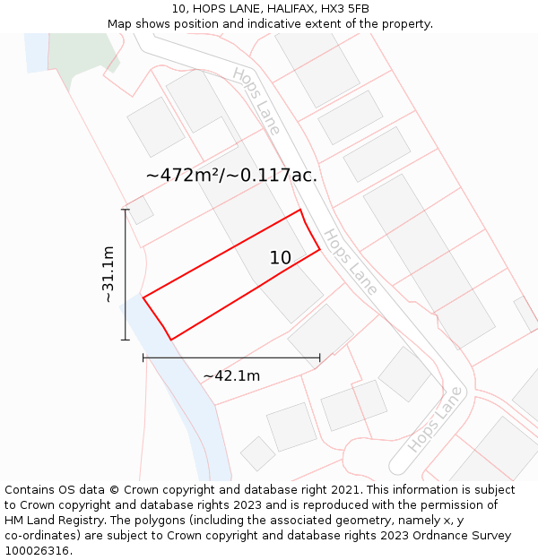 10, HOPS LANE, HALIFAX, HX3 5FB: Plot and title map