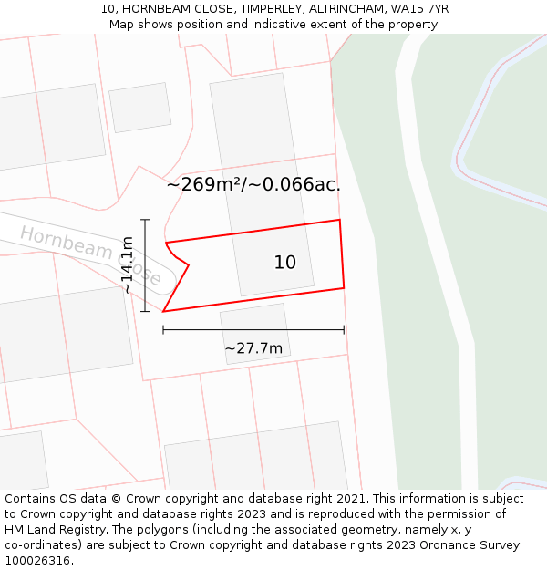 10, HORNBEAM CLOSE, TIMPERLEY, ALTRINCHAM, WA15 7YR: Plot and title map