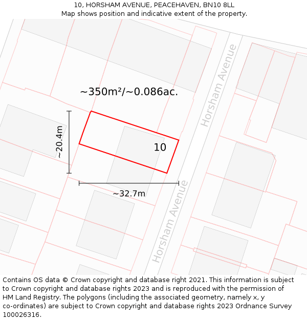 10, HORSHAM AVENUE, PEACEHAVEN, BN10 8LL: Plot and title map