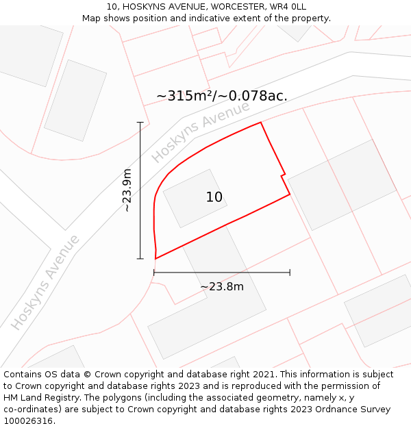 10, HOSKYNS AVENUE, WORCESTER, WR4 0LL: Plot and title map