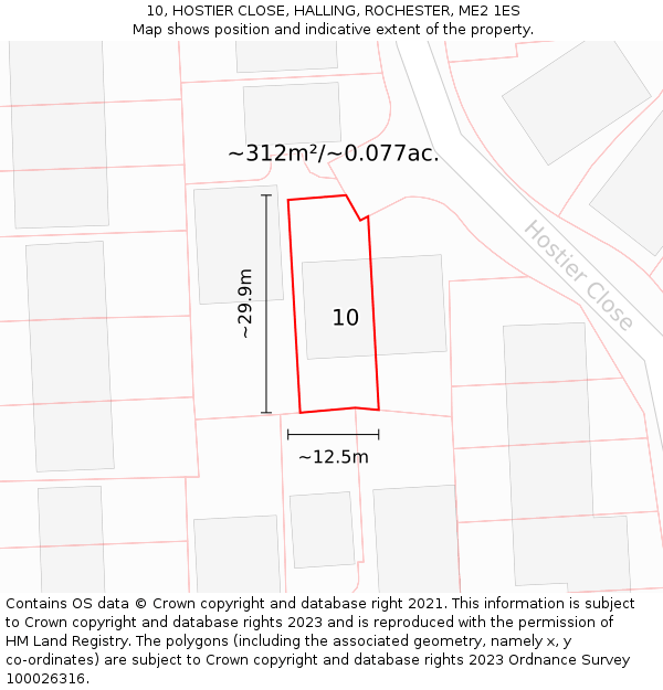 10, HOSTIER CLOSE, HALLING, ROCHESTER, ME2 1ES: Plot and title map