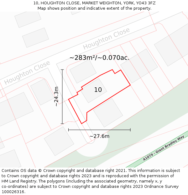 10, HOUGHTON CLOSE, MARKET WEIGHTON, YORK, YO43 3FZ: Plot and title map