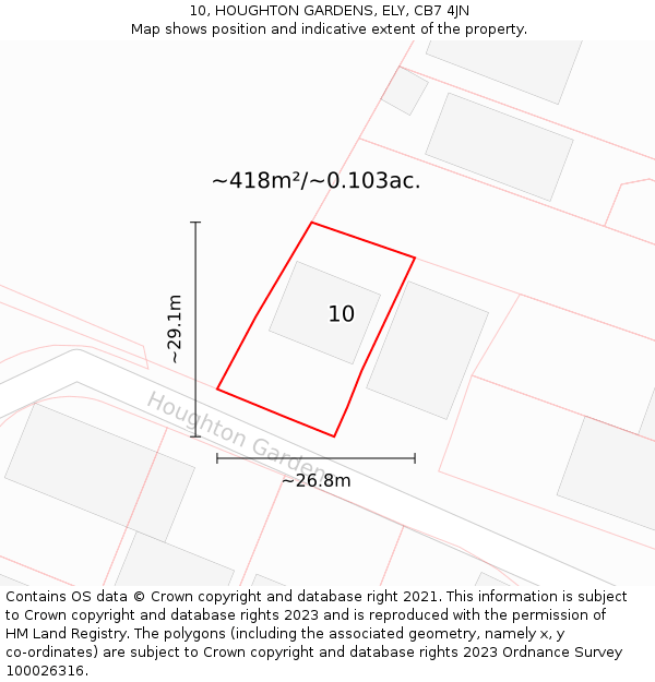 10, HOUGHTON GARDENS, ELY, CB7 4JN: Plot and title map
