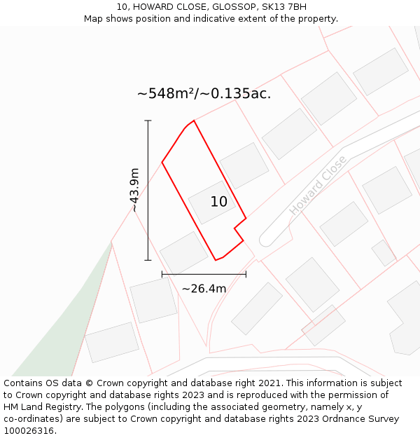 10, HOWARD CLOSE, GLOSSOP, SK13 7BH: Plot and title map