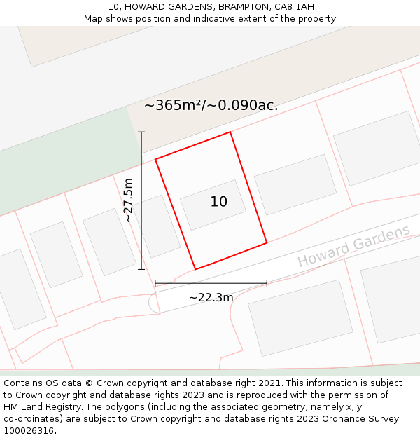 10, HOWARD GARDENS, BRAMPTON, CA8 1AH: Plot and title map