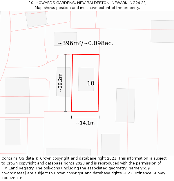 10, HOWARDS GARDENS, NEW BALDERTON, NEWARK, NG24 3FJ: Plot and title map