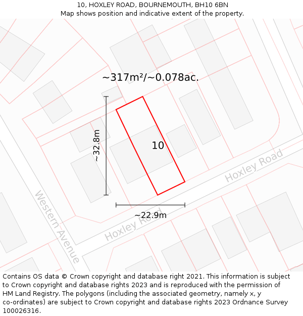 10, HOXLEY ROAD, BOURNEMOUTH, BH10 6BN: Plot and title map