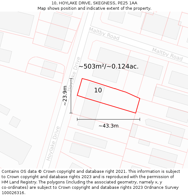 10, HOYLAKE DRIVE, SKEGNESS, PE25 1AA: Plot and title map