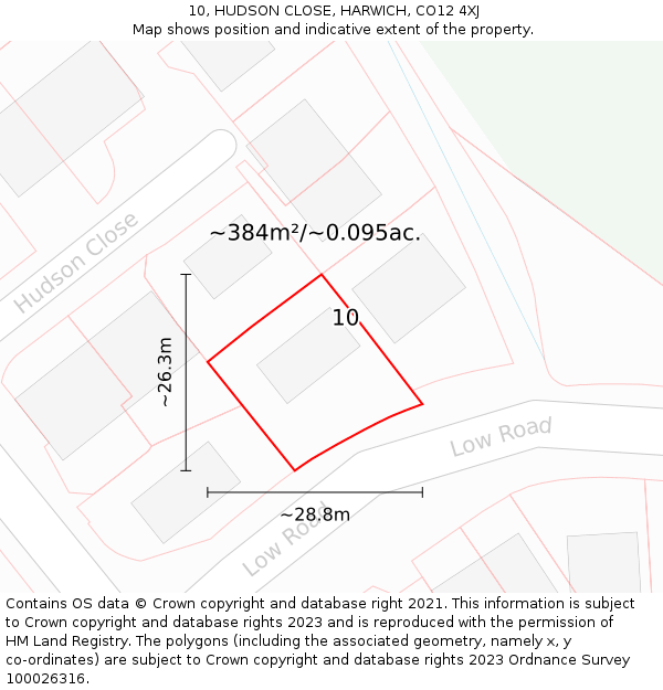 10, HUDSON CLOSE, HARWICH, CO12 4XJ: Plot and title map