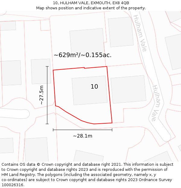 10, HULHAM VALE, EXMOUTH, EX8 4QB: Plot and title map