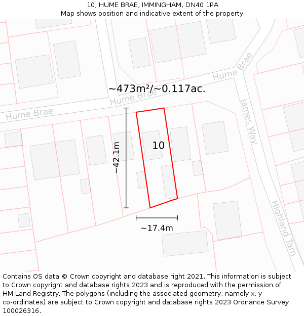 10, HUME BRAE, IMMINGHAM, DN40 1PA: Plot and title map