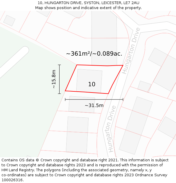 10, HUNGARTON DRIVE, SYSTON, LEICESTER, LE7 2AU: Plot and title map