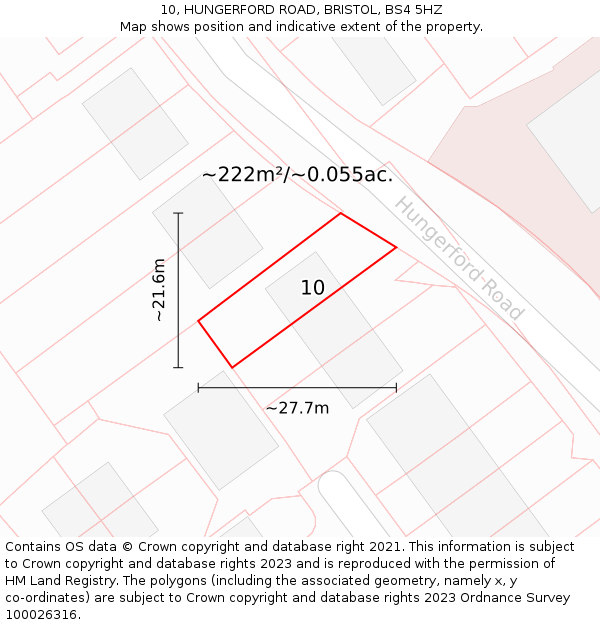 10, HUNGERFORD ROAD, BRISTOL, BS4 5HZ: Plot and title map