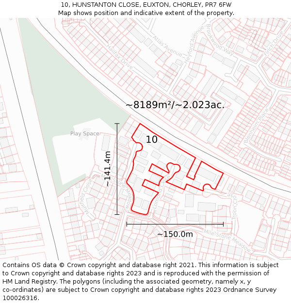 10, HUNSTANTON CLOSE, EUXTON, CHORLEY, PR7 6FW: Plot and title map