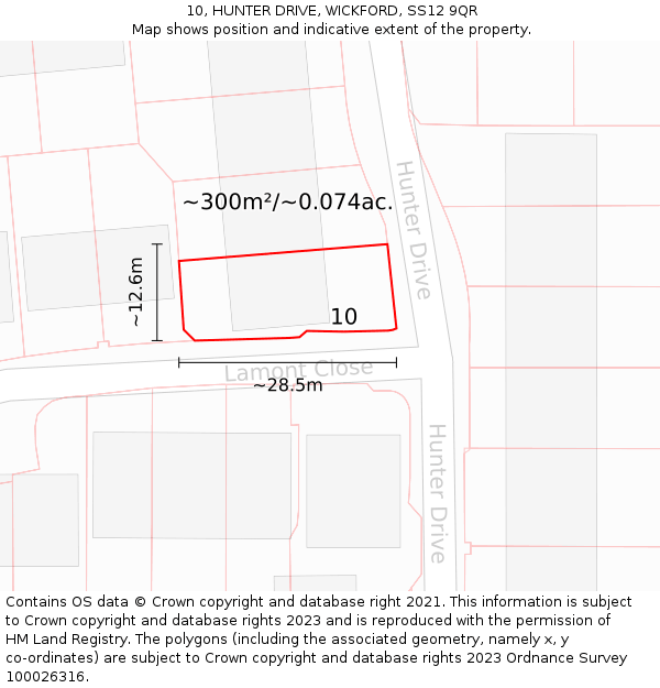 10, HUNTER DRIVE, WICKFORD, SS12 9QR: Plot and title map