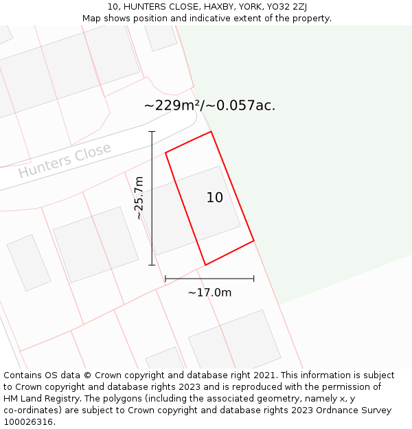 10, HUNTERS CLOSE, HAXBY, YORK, YO32 2ZJ: Plot and title map