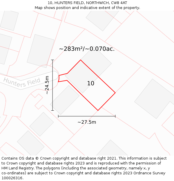 10, HUNTERS FIELD, NORTHWICH, CW8 4AT: Plot and title map