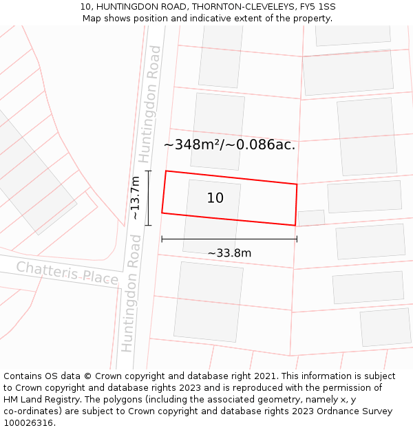 10, HUNTINGDON ROAD, THORNTON-CLEVELEYS, FY5 1SS: Plot and title map