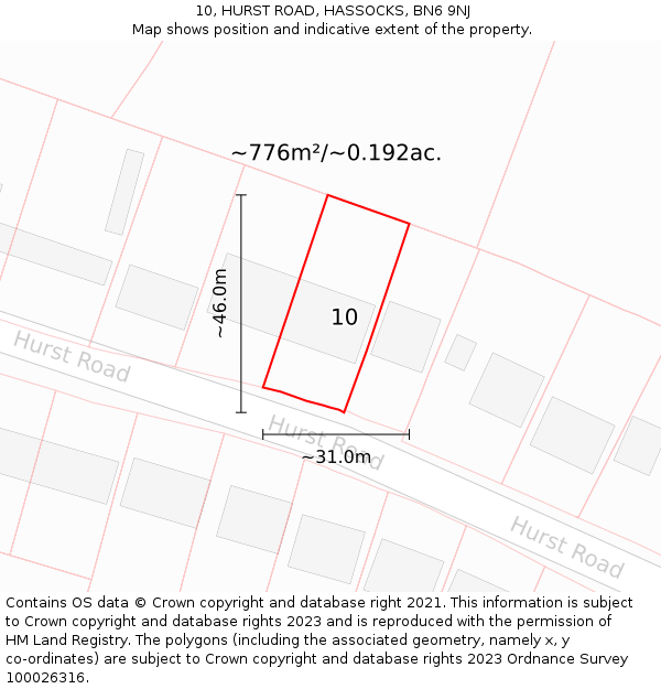 10, HURST ROAD, HASSOCKS, BN6 9NJ: Plot and title map