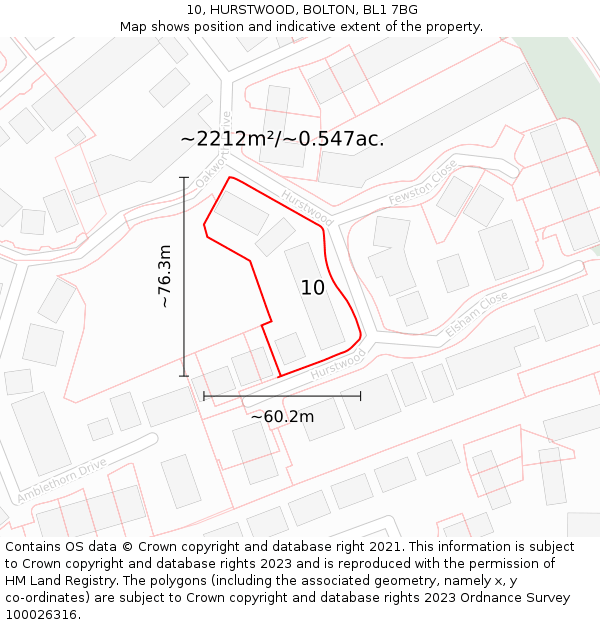 10, HURSTWOOD, BOLTON, BL1 7BG: Plot and title map