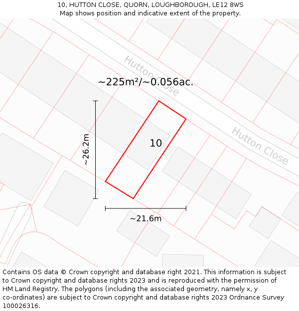 10, HUTTON CLOSE, QUORN, LOUGHBOROUGH, LE12 8WS: Plot and title map