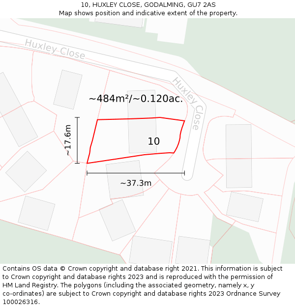 10, HUXLEY CLOSE, GODALMING, GU7 2AS: Plot and title map