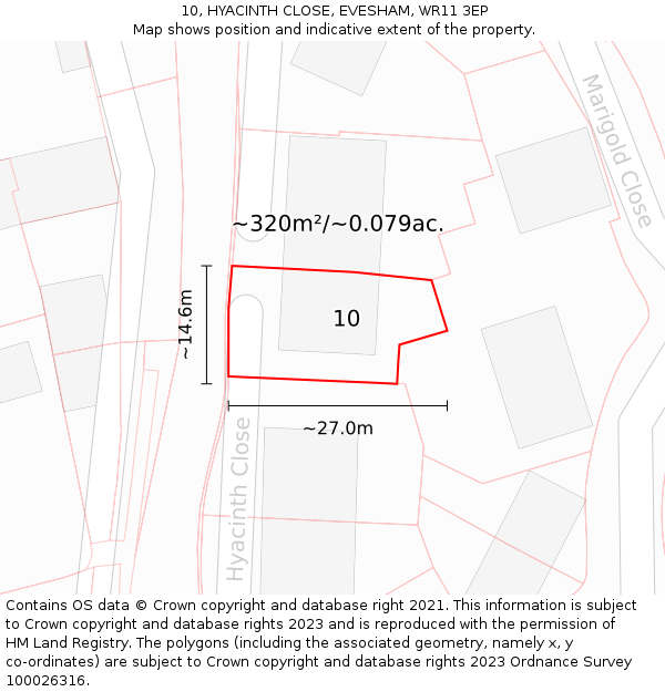 10, HYACINTH CLOSE, EVESHAM, WR11 3EP: Plot and title map