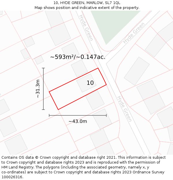 10, HYDE GREEN, MARLOW, SL7 1QL: Plot and title map