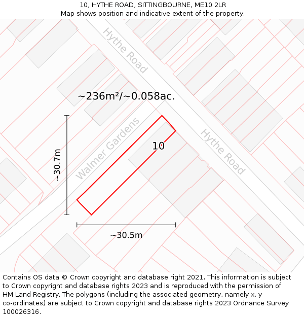 10, HYTHE ROAD, SITTINGBOURNE, ME10 2LR: Plot and title map