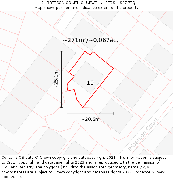 10, IBBETSON COURT, CHURWELL, LEEDS, LS27 7TQ: Plot and title map