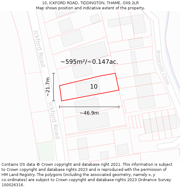 10, ICKFORD ROAD, TIDDINGTON, THAME, OX9 2LR: Plot and title map