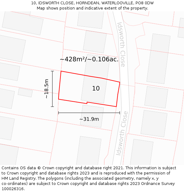 10, IDSWORTH CLOSE, HORNDEAN, WATERLOOVILLE, PO8 0DW: Plot and title map