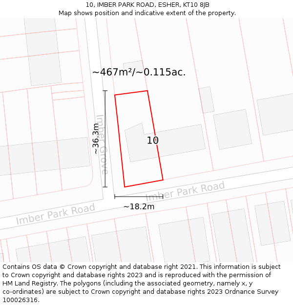 10, IMBER PARK ROAD, ESHER, KT10 8JB: Plot and title map