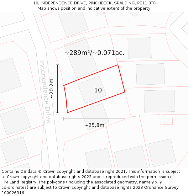 10, INDEPENDENCE DRIVE, PINCHBECK, SPALDING, PE11 3TR: Plot and title map