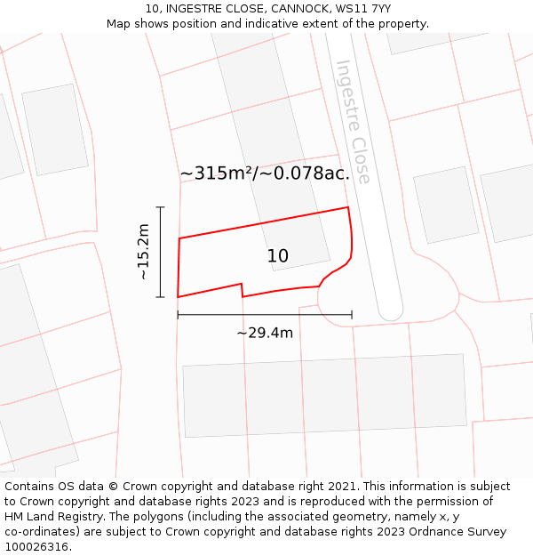 10, INGESTRE CLOSE, CANNOCK, WS11 7YY: Plot and title map