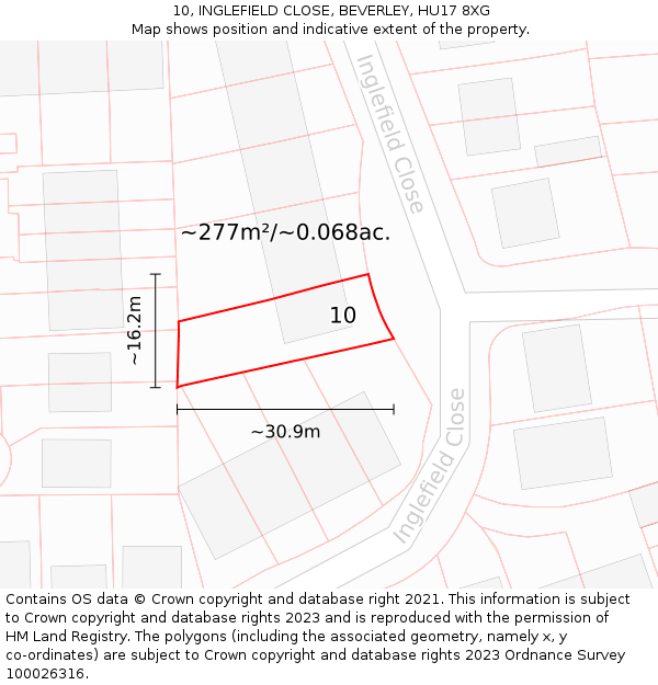 10, INGLEFIELD CLOSE, BEVERLEY, HU17 8XG: Plot and title map