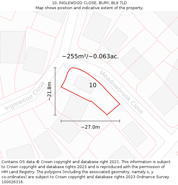 10, INGLEWOOD CLOSE, BURY, BL9 7LD: Plot and title map