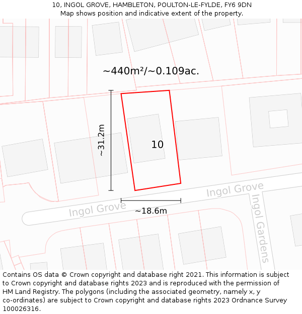 10, INGOL GROVE, HAMBLETON, POULTON-LE-FYLDE, FY6 9DN: Plot and title map