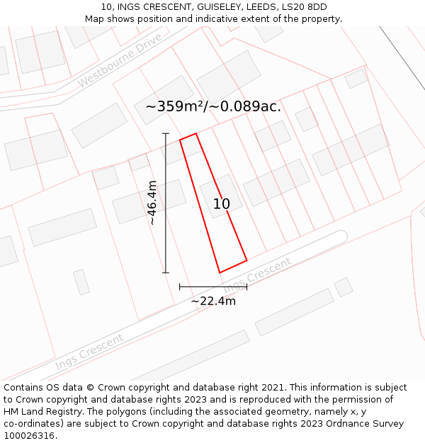 10, INGS CRESCENT, GUISELEY, LEEDS, LS20 8DD: Plot and title map