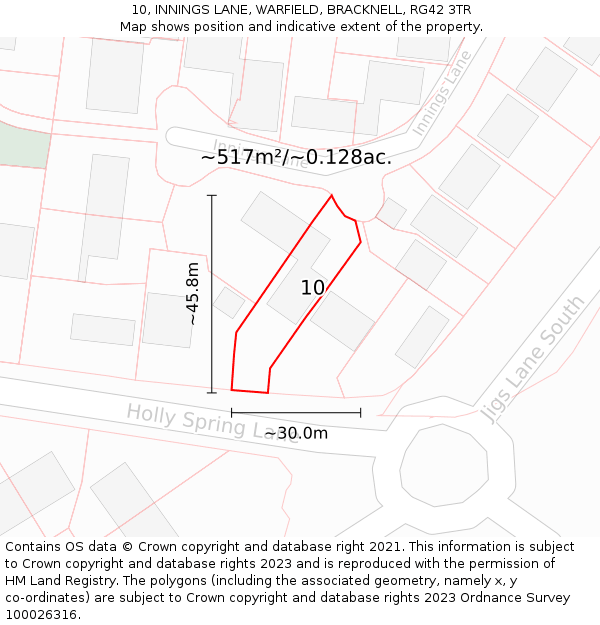 10, INNINGS LANE, WARFIELD, BRACKNELL, RG42 3TR: Plot and title map